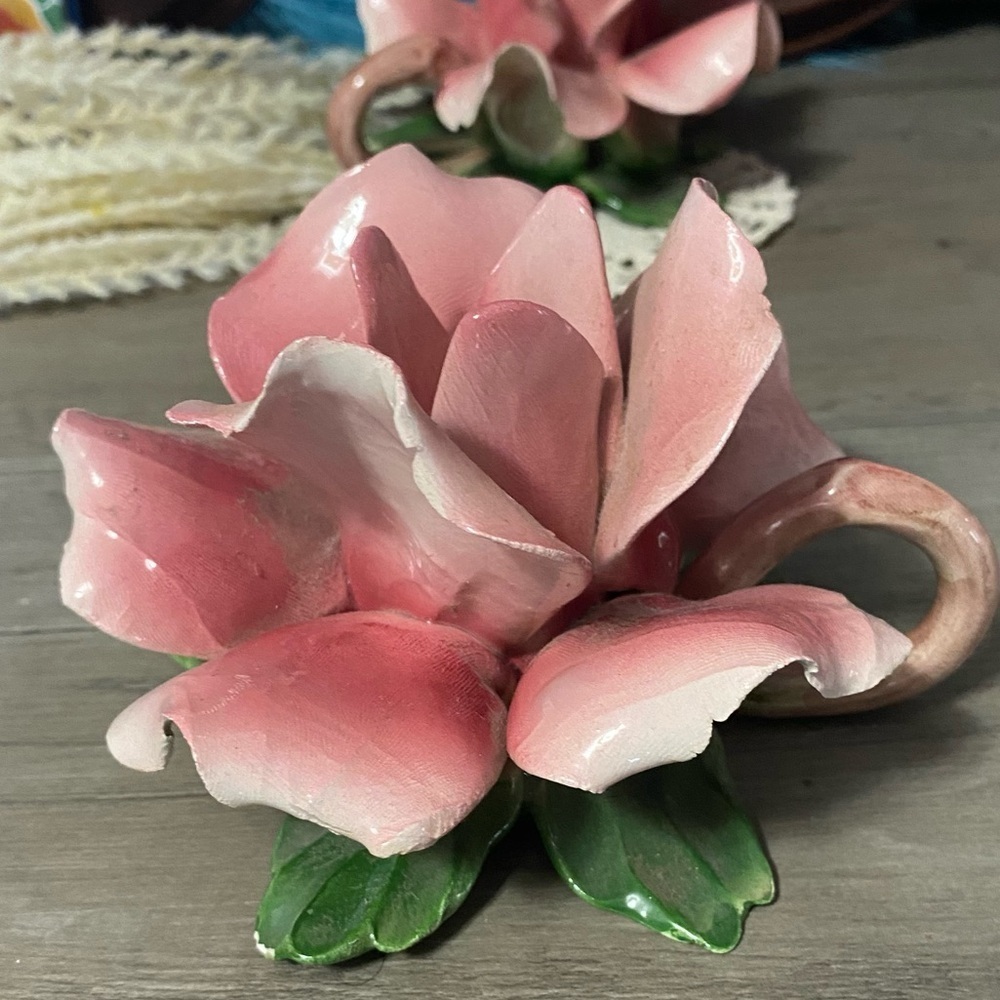 Vintage Capodimonte Large Floral Candle Holder with Handle - Picture 2 of 5